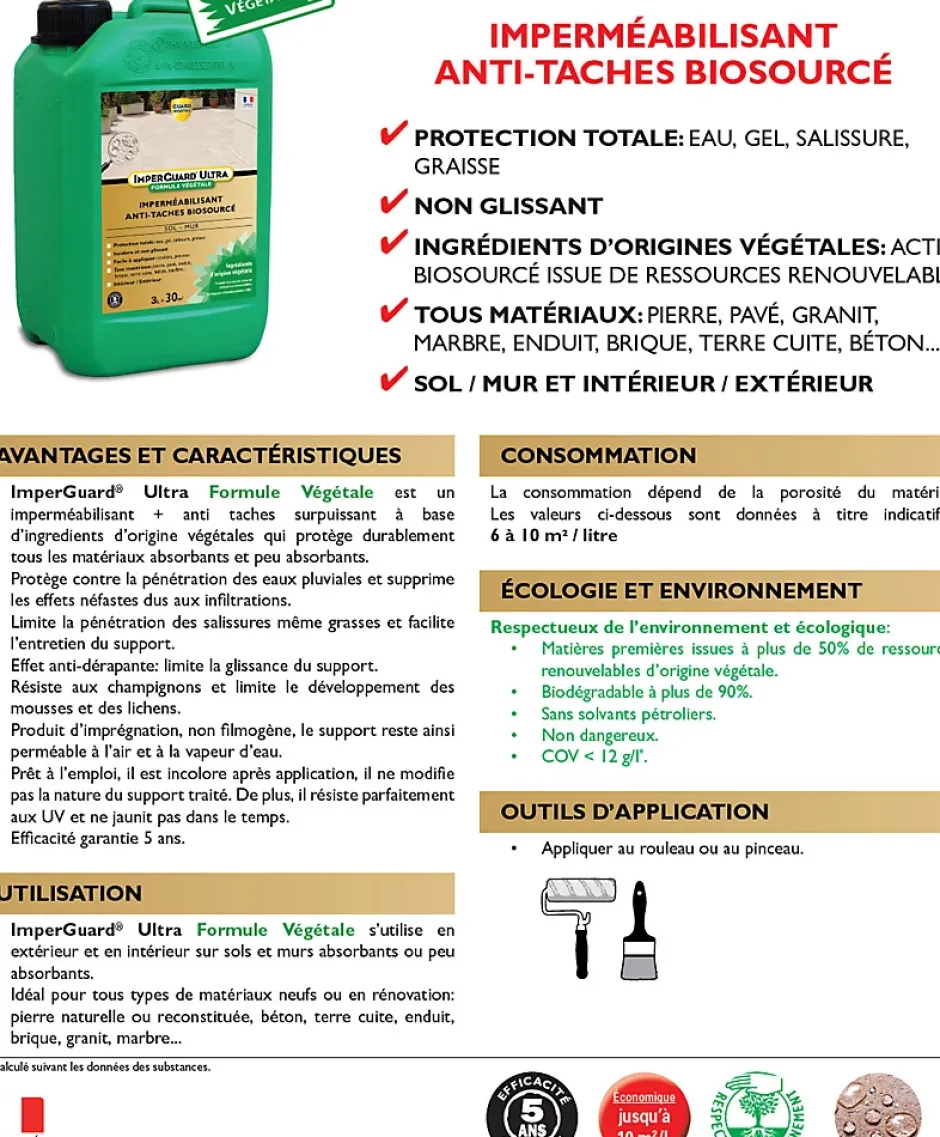 ImperGuard Ultra Formule Végétale Imperméabilisant Super Antitache Incolore Toute Pierre 1L 10m2^Guard Industrie Best