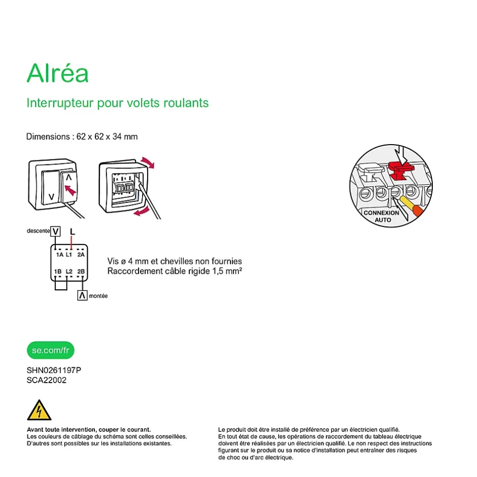 Interrupteur commande volet-roulant 2 boutons complet saillie Alréa blanc-Schneider electric Online