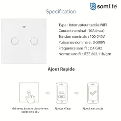 Interrupteur connecté tactile double application tuya smart life Compatible avec Alexa/Google Home^Somlife New
