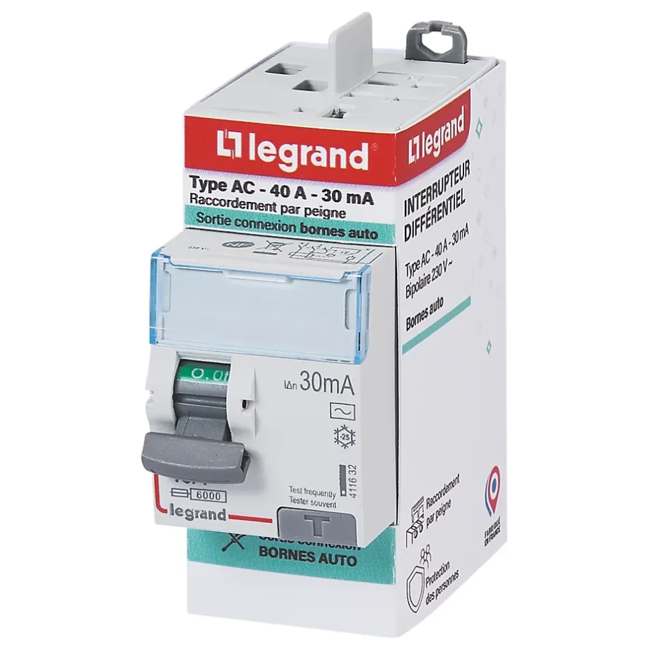 Interrupteur différentiel automatique DX3 30 mA-40A type AC-Legrand New