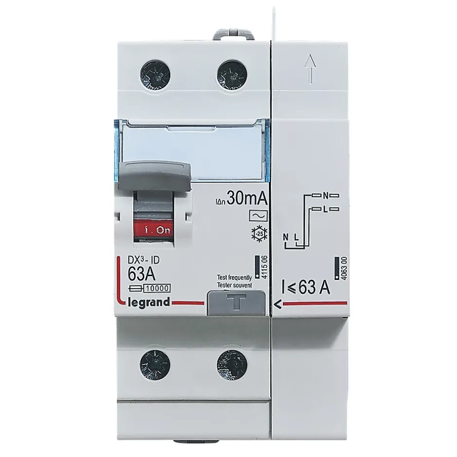 Interrupteur différentiel 2 bornes 63A - 30mA Type AC-Legrand Outlet