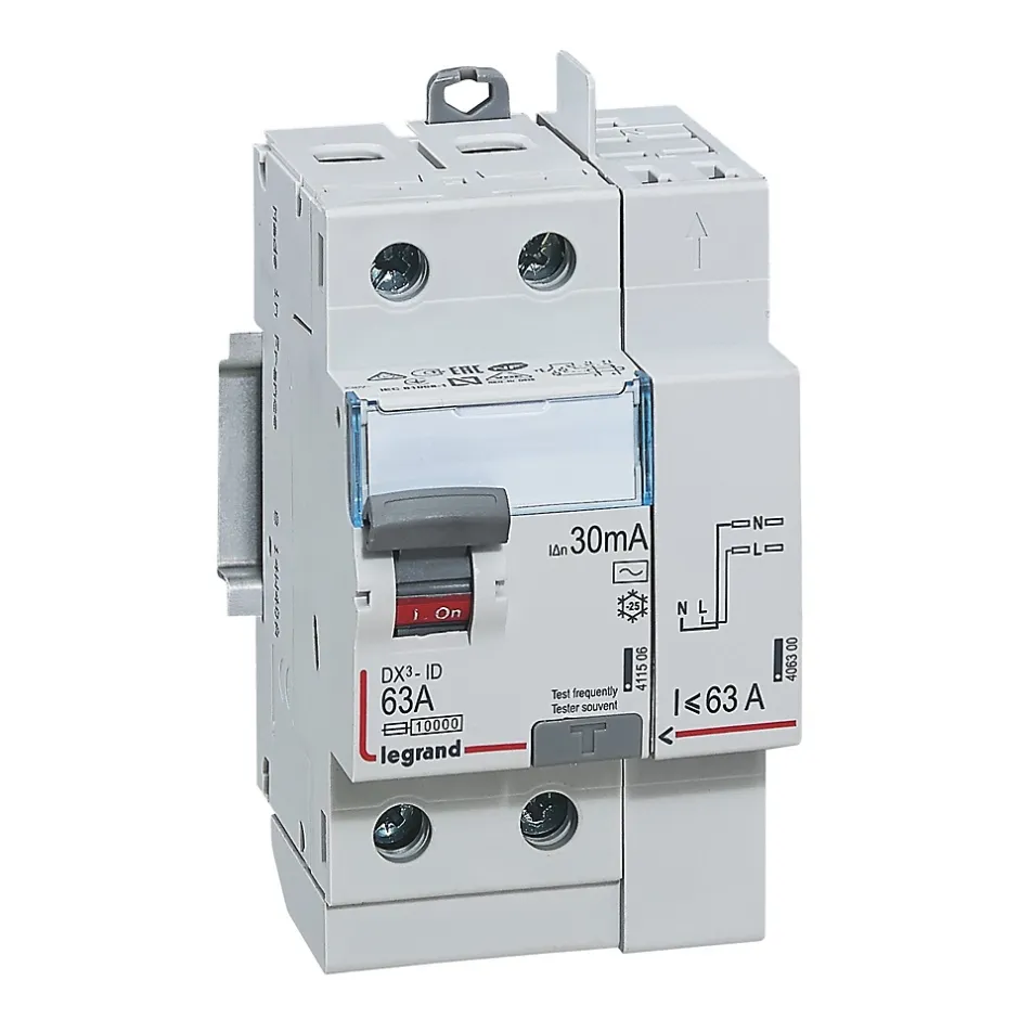Interrupteur différentiel 2 bornes 63A - 30mA Type AC-Legrand Outlet