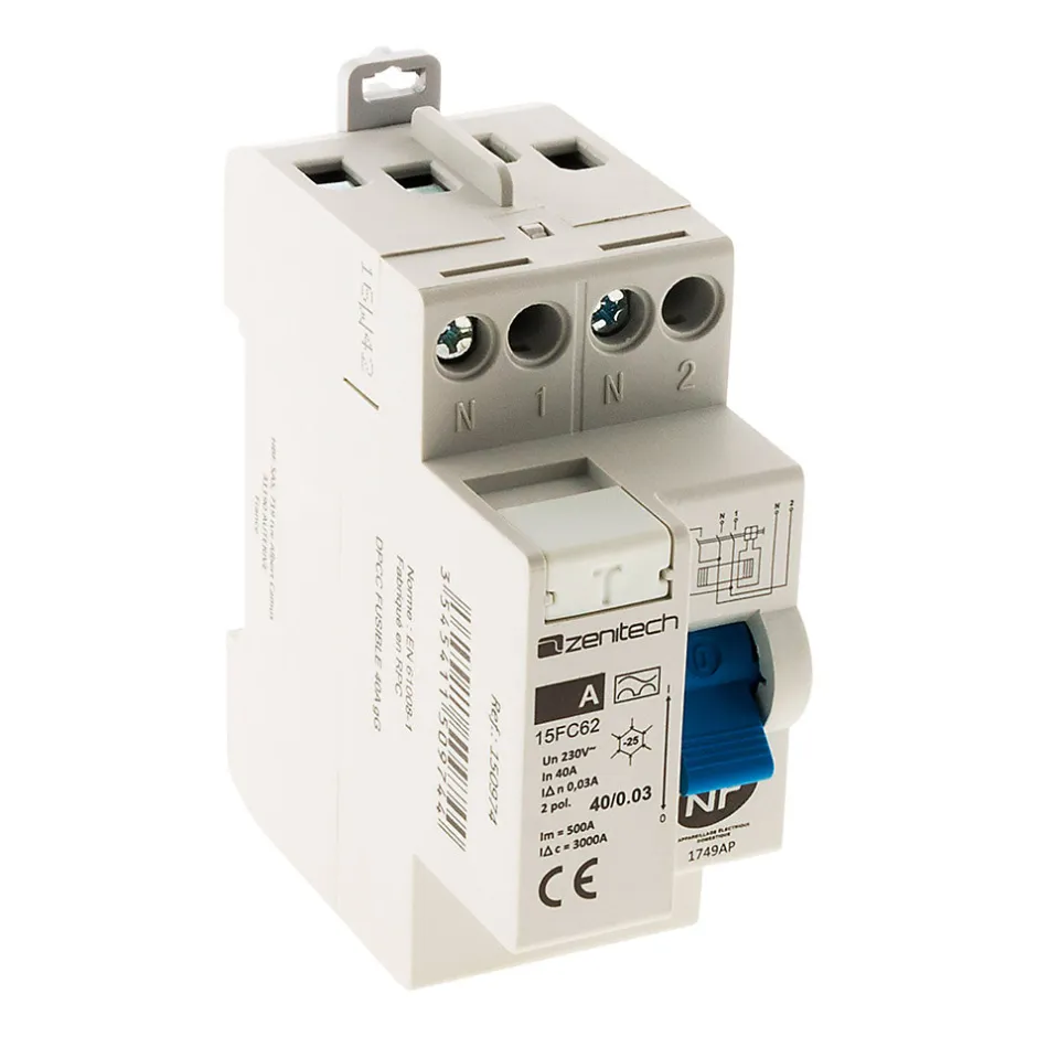 Interrupteur différentiel 40/2 30mA Type A NF --Zenitech Clearance