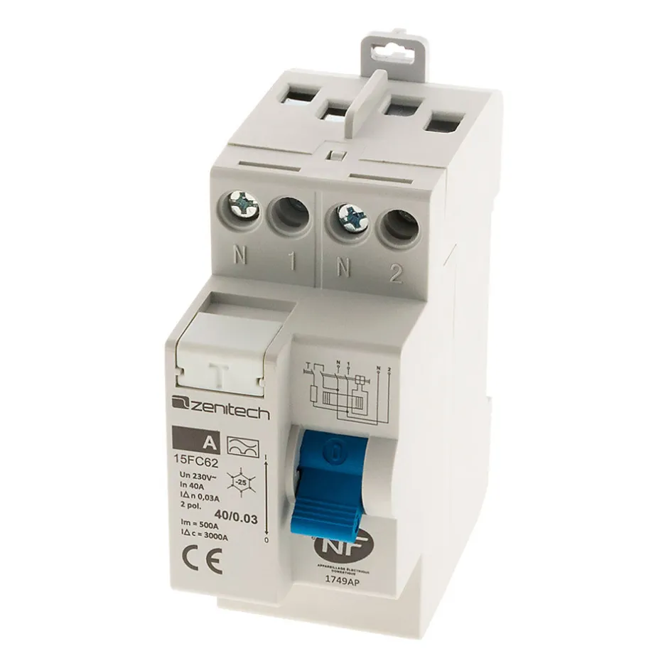 Interrupteur différentiel 40/2 30mA Type A NF --Zenitech Clearance