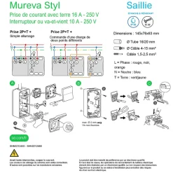 Interrupteur va-et-vient + prise avec terre verticale étanche complets saillie Mureva Styl anthracite-Schneider Electric Sale