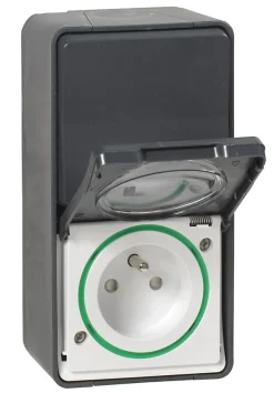 Interrupteur va-et-vient + prise avec terre verticale étanche complets saillie Mureva Styl anthracite-Schneider Electric Sale