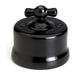 Interrupteur va-et-vient Garby Porcelaine noire, manette noire en saillie^Fontini