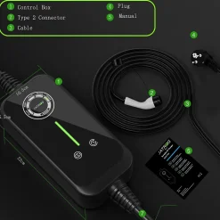 P1 chargeur portable réglable de 3,6kW à 1,5kW / 16A à 8A monophasé, 5m, type 2, pour véhicules électriques^Jatrhg Best