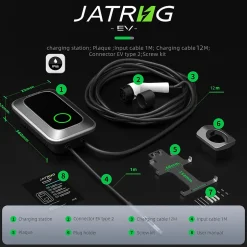 S1 borne de recharge IP66 pour véhicules électriques, 22 kW / 32 A, triphasé, avec câble type 2 de 12 m^Jatrhg Discount