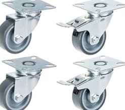 Jeu de 4 - roulettes pivotantes/freinées série 100 50mm gris TPR-caoutchouc sur polypropylène^Parnells Hot