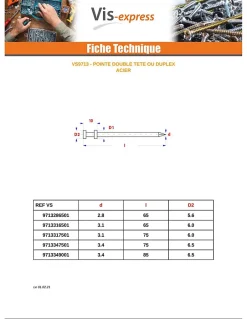 Kg de pointes Double Tête Acier brut 3.1X65 - 5 pièces^Vis Express Outlet