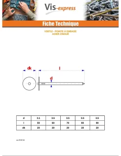 Kg de pointes Embase collerette RONDE Diamètre de tête: 20 Acier zingué 3.5X60 - 1 pièce-Vis Express Sale