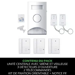 Kit Alarme autonome détection de mouvement Eclairage alerte intégré détecteur ouverture x3 et télécommande x2^Kyf Outlet