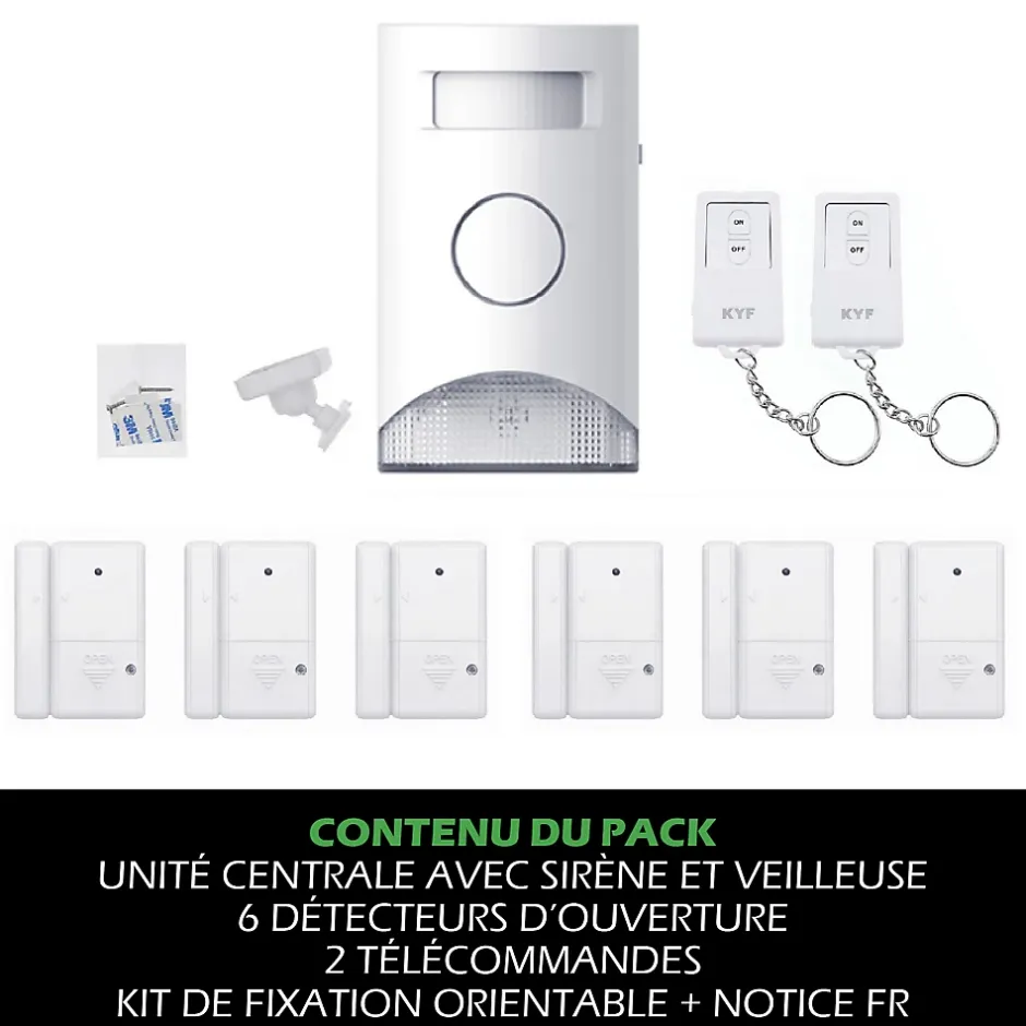 Kit Alarme autonome détection de mouvement Eclairage alerte détecteur ouverture et télécommande-Kyf Hot