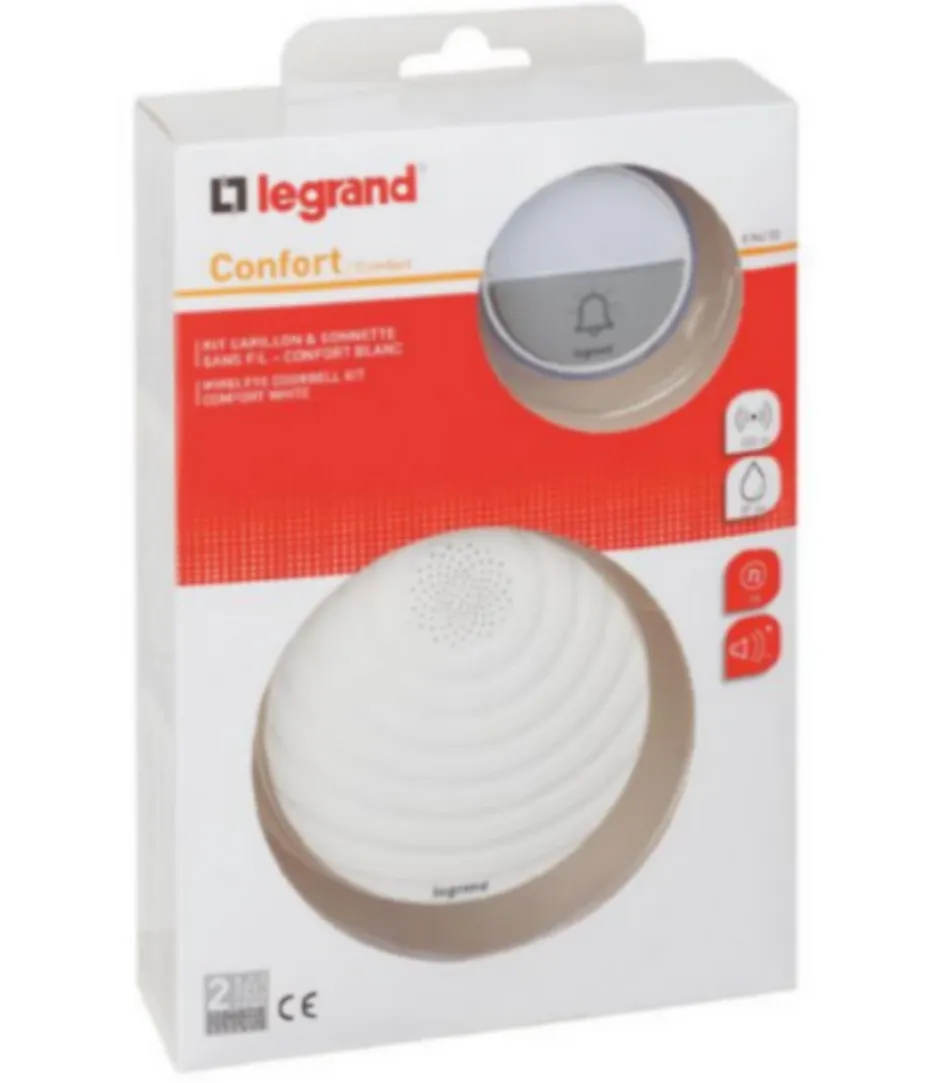 Kit Confort carillon et sonnette sans fil avec 15 mélodies alimentation par piles - blanc-Legrand Discount