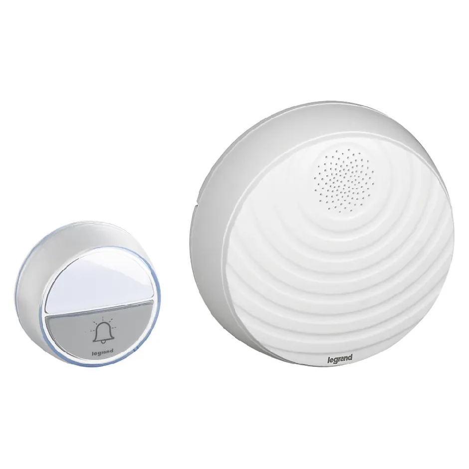 Kit Confort carillon et sonnette sans fil avec 15 mélodies alimentation par piles - blanc-Legrand Discount