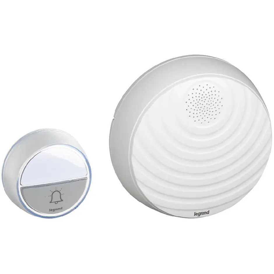 Kit Confort carillon et sonnette sans fil avec 15 mélodies alimentation par piles - blanc-Legrand Discount