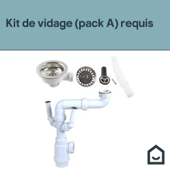 Kit de vidage A manuel évier avec panier acier inoxydable 1 bac-Not Available Discount