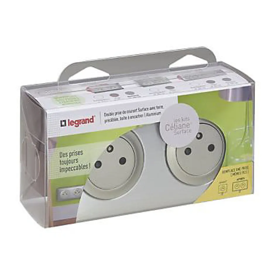 Kit double prises avec terre Pré-câblées Céliane aluminium-Legrand Outlet