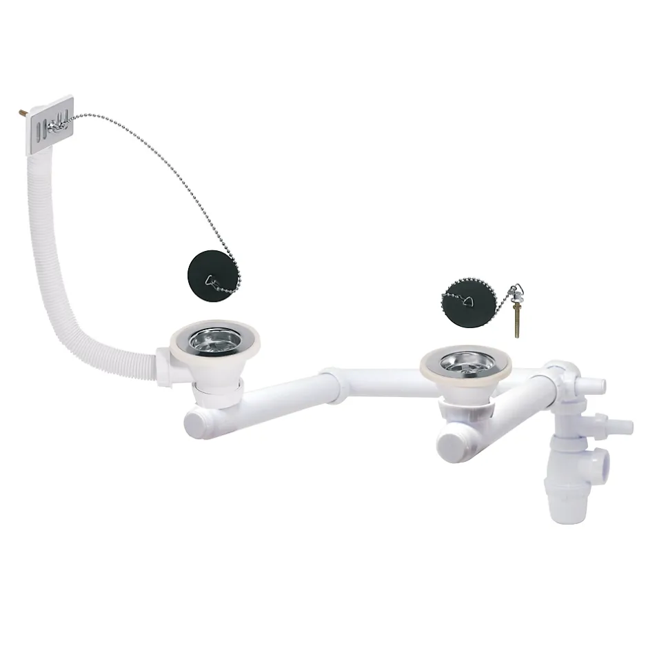 Kit pour évier avec siphon réglable blanc 60mm, bouchon et trop-plein-Wirquin New