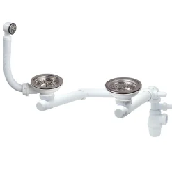 Kit pour évier avec siphon réglable blanc 90mm, bouchon et trop-plein-Wirquin Outlet