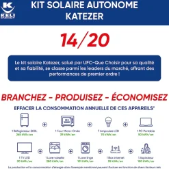 Kit Solaire KATEZER Connecté 840W - Prêt à Brancher - PV Bifacial - Installation Facile - Suivi Direct - Pose : Sol, Mur, Balcon-Keli France