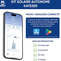 Kit Solaire KATEZER Connecté 840W - Prêt à Brancher - PV Bifacial - Installation Facile - Suivi Direct - Pose : Sol, Mur, Balcon-Keli France