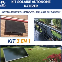 Kit Solaire KATEZER Connecté 420W - Prêt à Brancher - PV Bifacial - Installation Facile - Suivi Direct - Pose : Sol, Mur, Balcon^Keli France Hot