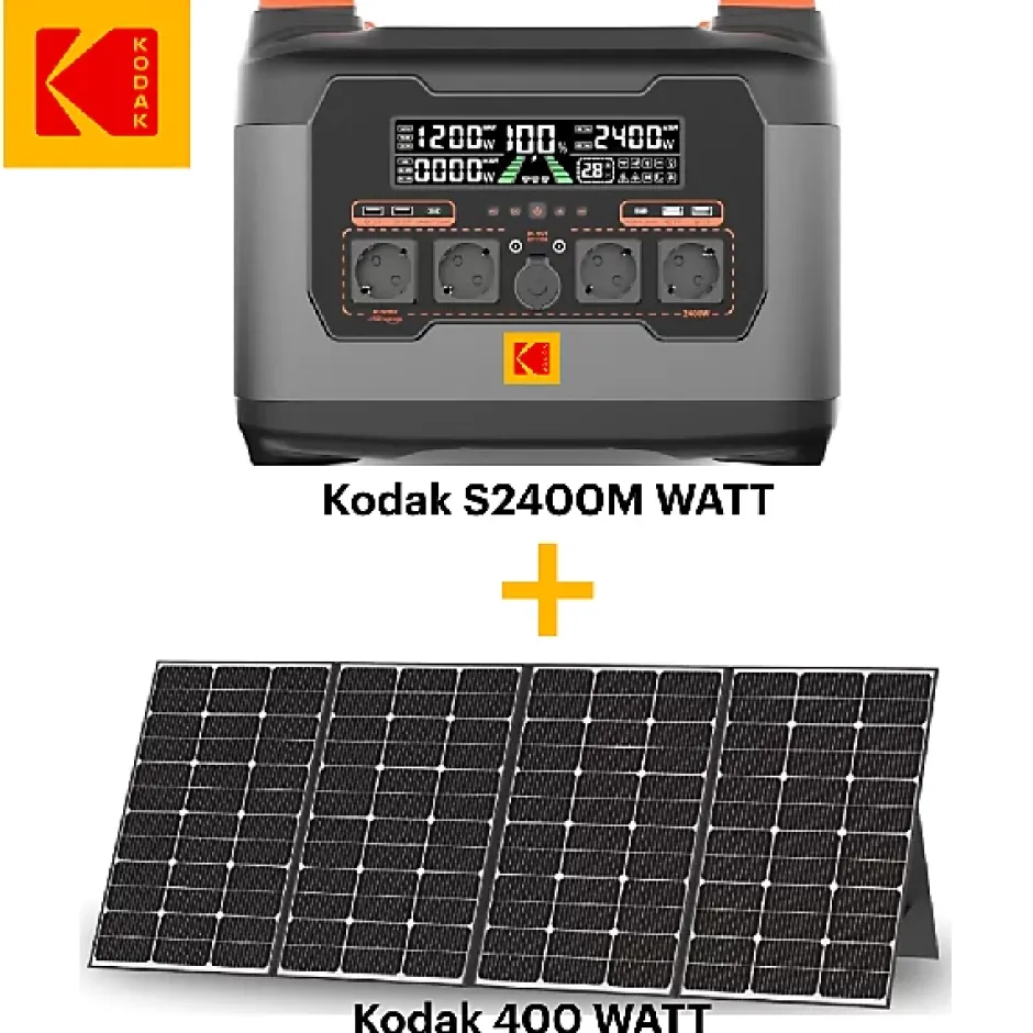 Kit Station d'Énergie Portable S2400 + Panneau Solaire 400W - Batterie 2047Wh - Micro-onduleur 800W - Maison, Camping..^Kodak