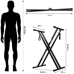KS2B Support pour synthétiseur clavier Hauteur réglable de 33 à 98 cm Charge max 30 kg Vis et sangles de fixation^Duronic Best