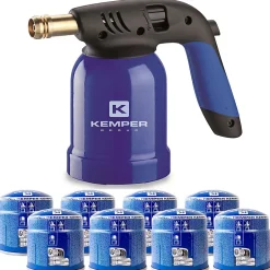 Lampe a souder Coque Acier allumage piezo + 8 Cartouches de gaz 190gr STOP GAZ Perçables-Kemper Best
