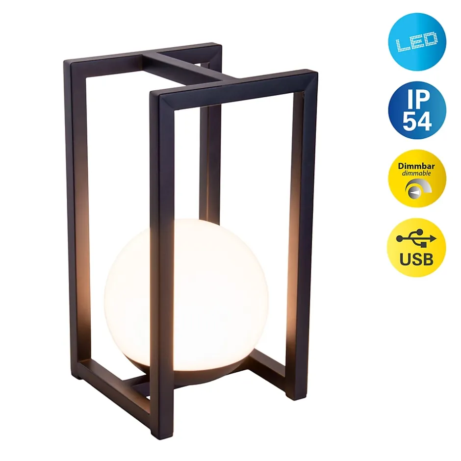 Lampe décoration LED KALI balcon terrasse table métal plastique noir LED fixes 30x16x16cm-Näve Outlet