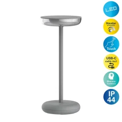 Lampe de table à accu PASI intérieur extérieur métal plastique gris intensité variable tactile fonction mémoire hauteur 26cm^Näve Sale