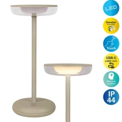 Lampe de table à accu PASI intérieur extérieur métal plastique beige intensité variable tactile fonction mémoire hauteur 26cm^Näve Best