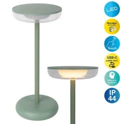 Lampe de table à accu PASI intérieur extérieur métal plastique menthe intensité variable tactile fonction mémoire hauteur 26cm^Näve New
