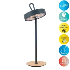 Lampe de table LED à accu magnétique pour l'extérieur et l'intérieur, en métal et plastique gris, hauteur 36 cm^Näve Best