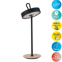 Lampe de table LED à accu magnétique pour l'extérieur et l'intérieur, en métal et plastique noir, hauteur 36 cm-Näve Discount