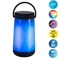 Lampe de table LED avec haut-parleur BT 'FESTA' pour l'extérieur en plastique noir avec LED intégrées, hauteur 18 cm^Näve