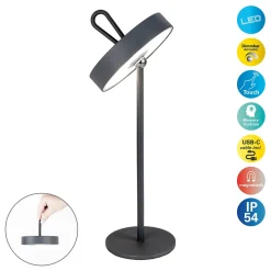 Lampe de table LED rechargeable magnétique 'ELLA' pour l'extérieur et l'intérieur, en métal et plastique gris, hauteur 35 cm-Näve Discount