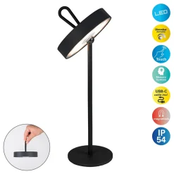 Lampe de table LED rechargeable magnétique 'ELLA' pour l'extérieur et l'intérieur, en métal et plastique noir, hauteur 35 cm^Näve New