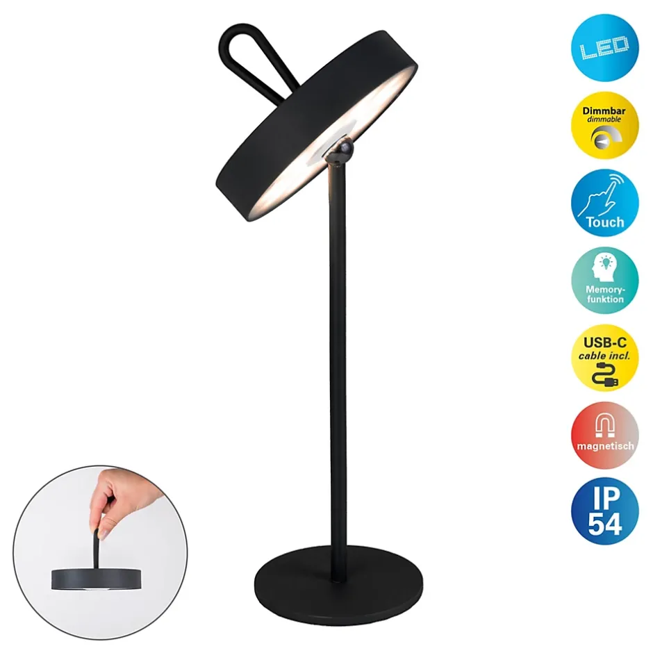 Lampe de table LED rechargeable magnétique 'ELLA' pour l'extérieur et l'intérieur, en métal et plastique noir, hauteur 35 cm^Näve New
