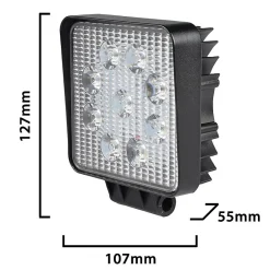 Lampe de travail carrée 12/24 V, 27 W et 1 800 lumens, IP67. Noir^Stak Online