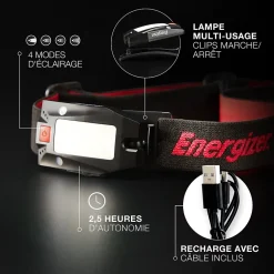 Lampe frontale LED 180 lumens EHLMUL autonomie 4h fonctionne par recharge USB^Energizer Hot
