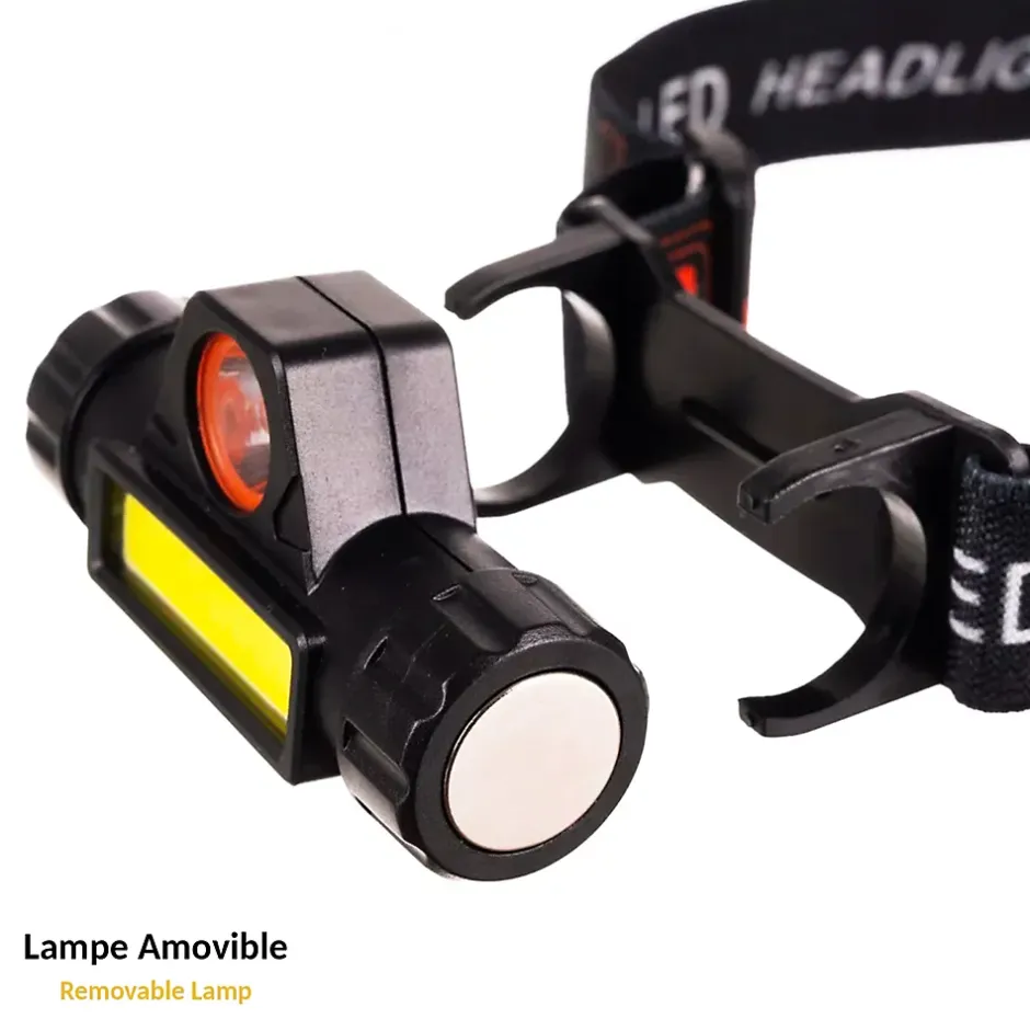 Lampe Frontale Torche Détachable Recharge USB Boîtier Orientable^Fishtec Outlet