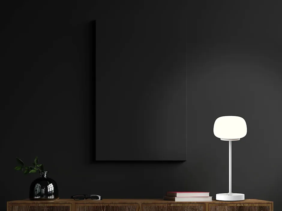 Lampe LED à accu/de table 'PINA' 30 cm de haut, en métal (blanc) et verre (blanc), LEDs intégrés, blanc chaud-Näve Clearance