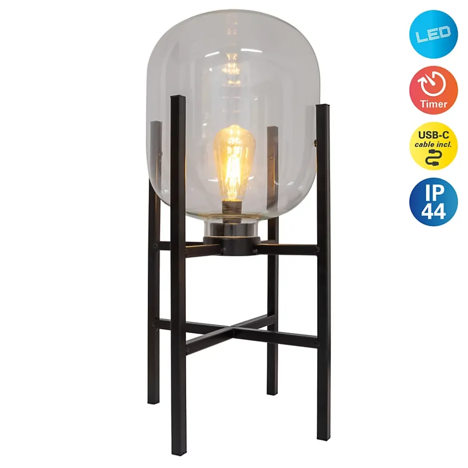 Lampe LED sur socle 'LORA' hauteur 58 cm, en métal et verre, en métal noir et verre clair, pour l'intérieur et l'extérieur^Näve Outlet