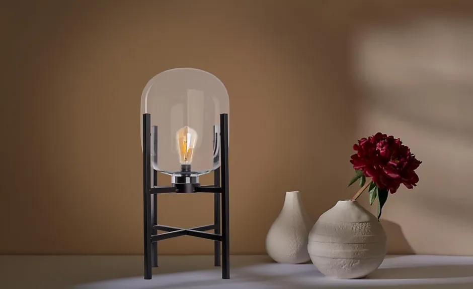 Lampe LED sur socle 'LORA' hauteur 58 cm, en métal et verre, en métal noir et verre clair, pour l'intérieur et l'extérieur^Näve Outlet