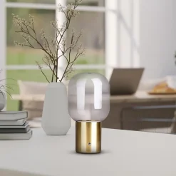 Lampe table accu ALBERO métal laiton verre LED fixes dimmable capteur tactile hauteur 25cm^Näve Discount