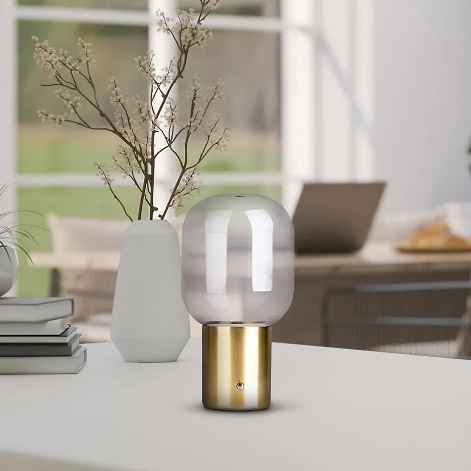Lampe table accu ALBERO métal laiton verre LED fixes dimmable capteur tactile hauteur 25cm^Näve Discount