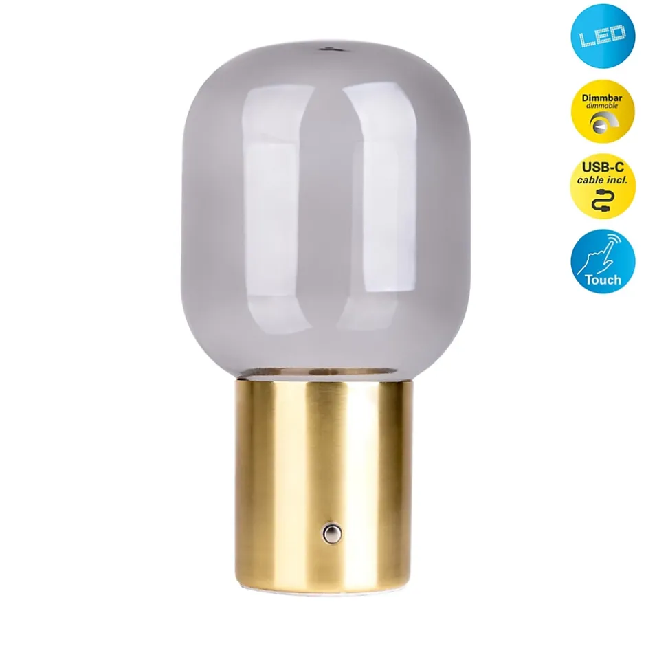 Lampe table accu ALBERO métal laiton verre LED fixes dimmable capteur tactile hauteur 25cm^Näve Discount